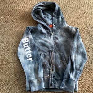 Butter Grey Tie Dye Zip up Hoodie w Sparkle Heart